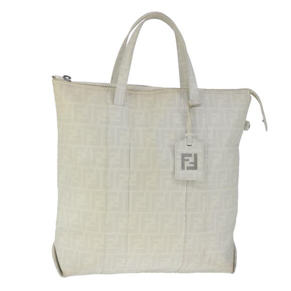 FENDI Zucca Canvas Tote Bag Pvc White Silver - Picture 1 of 12